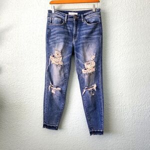 Kancan distressed high rise raw hem jeans